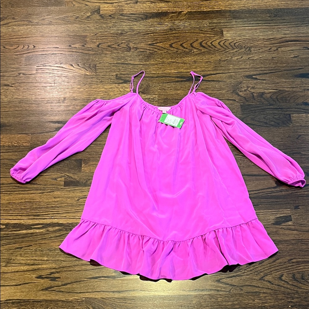 Lilly Pulitzer Hot Pink Off-Shoulder Ruffle Hem Dress